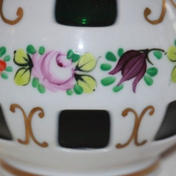 Czech Bohemian Cased Glass Green to White Cruet & Stopper - Picture 3 of 5